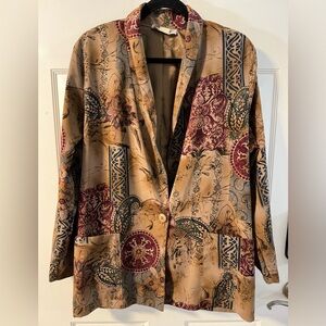 Kensington Square Vintage Floral Print Oversized Long Single Button Blazer